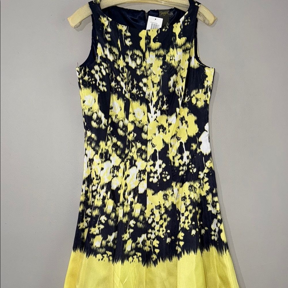 Taylor Black and Yellow Sleeveless Midi Sundress